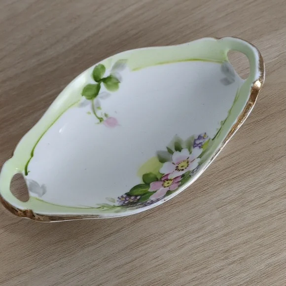 Nippon hand-painted floral oblong trinket bowl with Gold Accents - Picture 2 of 5